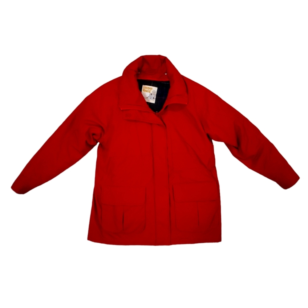 London Towne Women's Red Vintage Long Jacket Removable‎ Plaid Undercoat Medium